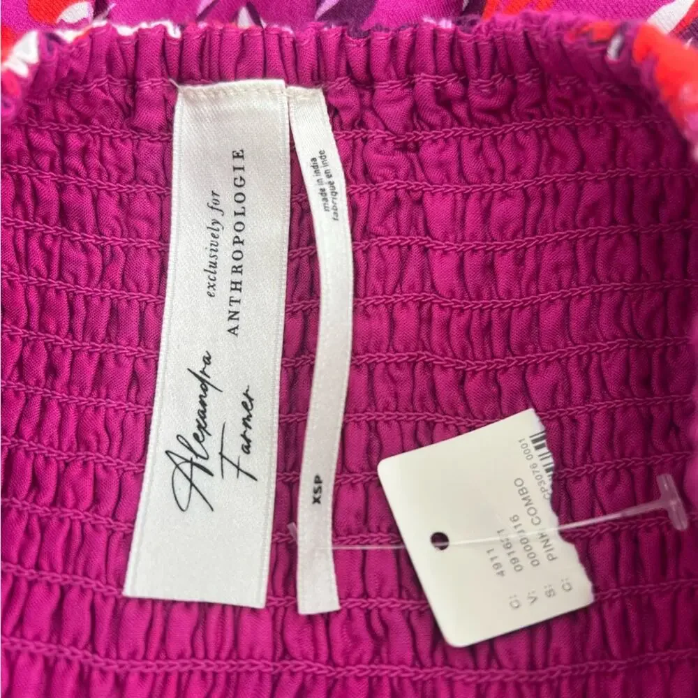 NWT By Anthropologie Alexandra Farmer Smocked Flannel Dress XS petite